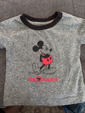 Disney Grey Short Sleeve Mickey Mouse Tee with Red Accents